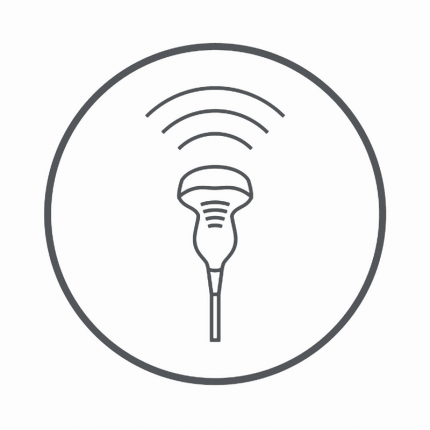 Logo einer Ultraschallsonde als Beispielabbildung der HMS Medizintechnik Bauer GmbH, Anbieter für Ultraschallgeräte, Zubehör und Medizintechnik.